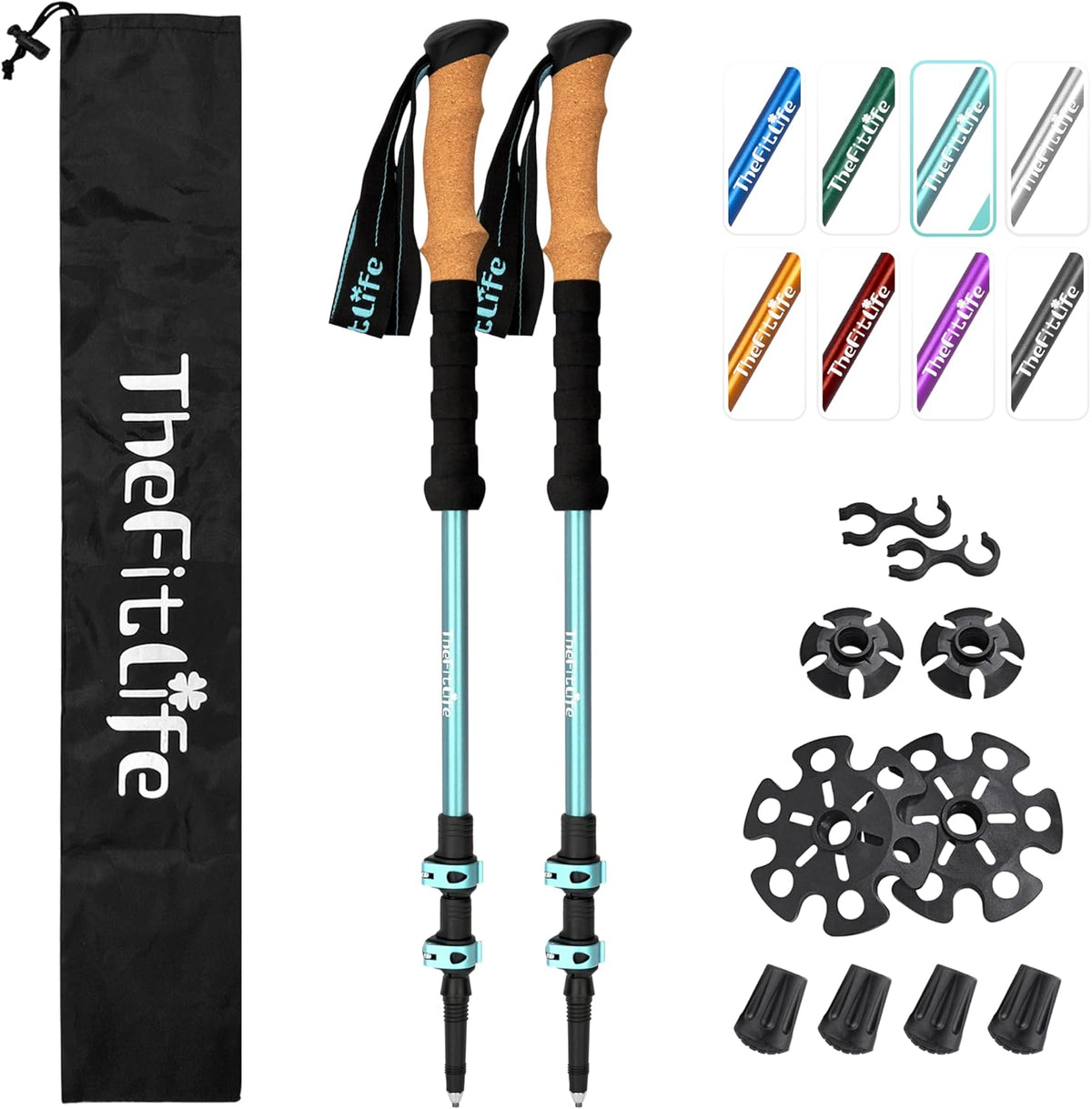 TheFitLife Trekking Poles - Lightweight 7075 Aluminum Hiking Sticks with Cork Grips, Adjustable Telescopic Design, Metal Flip Lock for Men & Women - Perfect for Hiking, Walking, Camping & Backpacking
