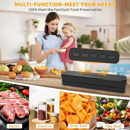 Vacuum Sealer Machine, Fast-Compact/Multi-Functional Vacuum Sealer for Food with Starter Kites, Dry/Moist Mode & External Vacuum System, Built-in Cutter & 10 Vacuum Bags