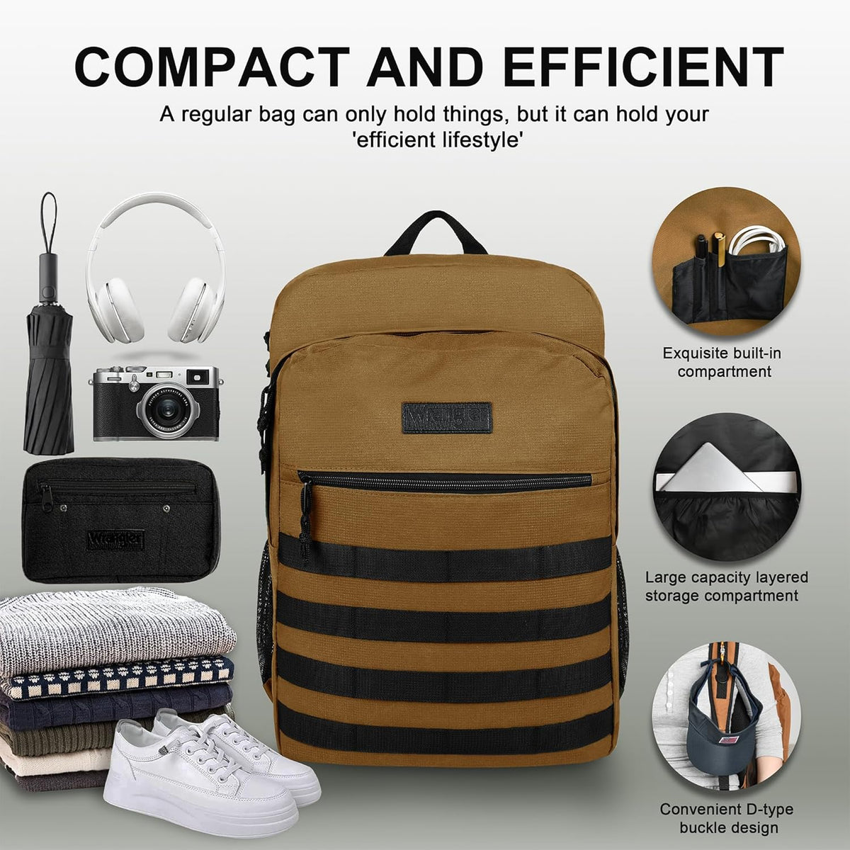 Wrangler Tradesman Backpack, Water Resistant Casual Daypack for Travel Work School, Unisex Laptop Backpack with Notebook Sleeve