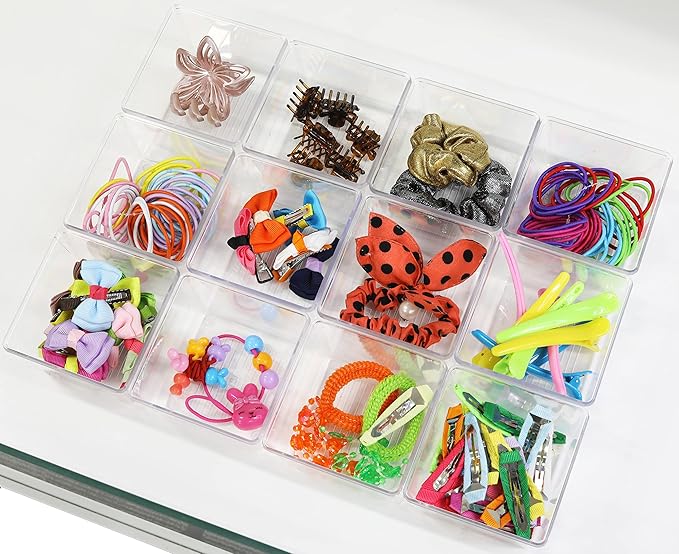 Simple Houseware Clear Drawer Organizer for Office Bin Desk Storage, 3.25"x 3.25", 12 Packs