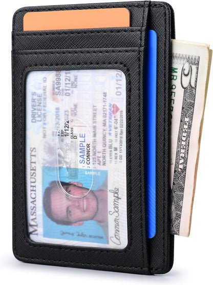 Buffway Slim Minimalist Front Pocket RFID Blocking Leather Wallets for Men and Women - Cross Black