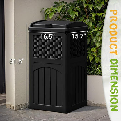 YESHOMY 33 Gallon Resin Outdoor Trash Can with Lid, Hideaway Waterproof Patio Garbage Bin, Black