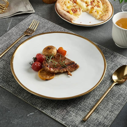 White Luxury Plates and Bowls Sets, 12 Piece Porcelain Dinnerware Sets Service for 4, Modern Dinner Plates Set, Gold Rim Dish Set for Wedding Anniversary Birthday
