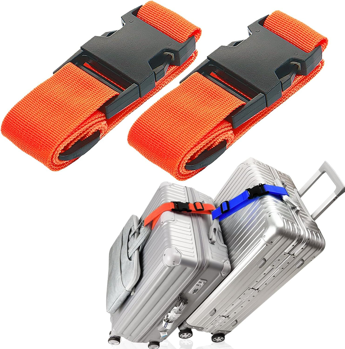 2Pack Luggage Straps Add Bag Luggages Straps to Connect Two Suitcases, Adjustable Luggage Belt Connector for Carry On, Travel Attachment Accessories for Connect Your 3 Luggages, Orange