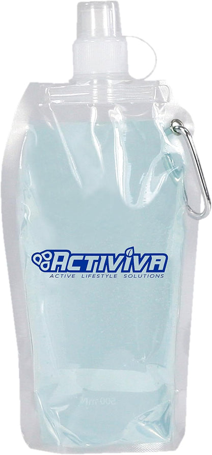 USA Merchant | Collapsible Reusable Water Bottle with Carabiner Clip Light Weight Leak Proof Foldable Drinking Water Bottle Non Toxic BPA Free - 16.9 oz 4 Pack (Pink, Purple, Red, Clear)