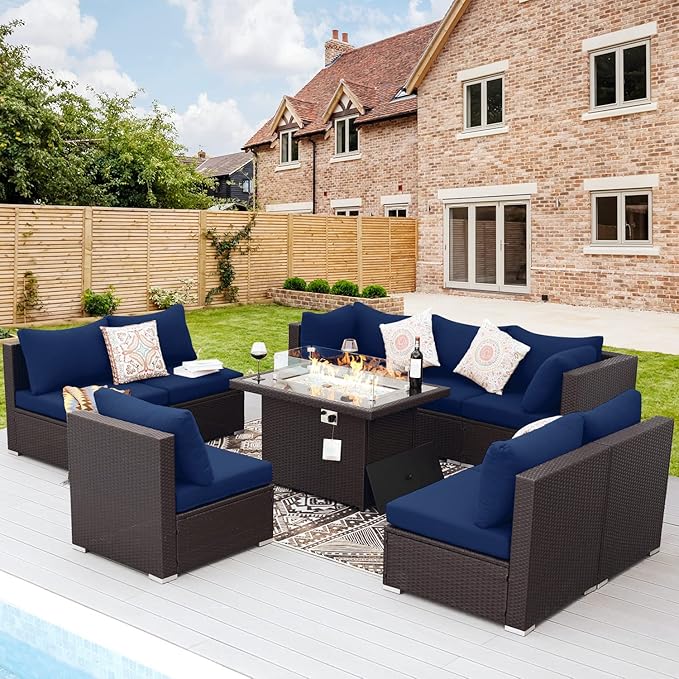 NICESOUL Large Size 9 Pcs Outdoor Patio Sectional Sofa Set