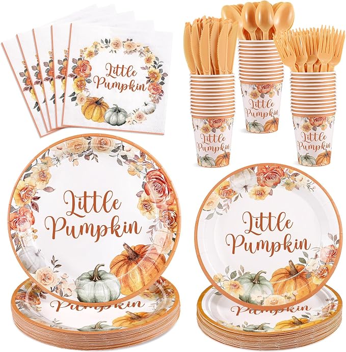 NatNarr 175 Pcs Little Pumpkin Baby Shower Party Decorations Includes Fall