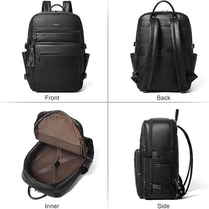 Shrrie Laptop Backpack for Women,Vegan Leather Backpack Work Computer Backpacks fits 16" Laptop,Water Resistant Teacher Nurse Casual Daypack for Weekender Camping Travel,Two-toned Black
