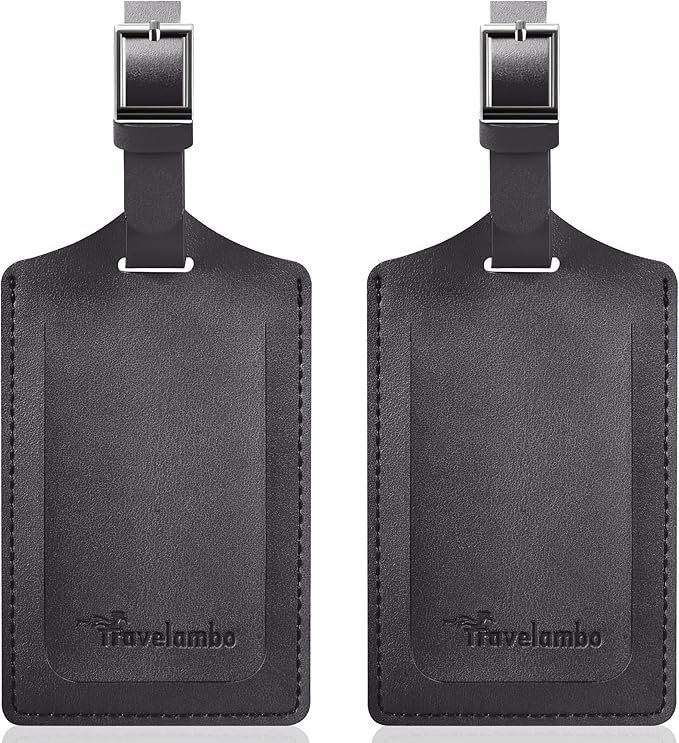 Travelambo Luggage Tags for Suitcases Faux Leather Privacy Protection 2 Pack Bag Tags Travel Accessories Essential, Deep Grey