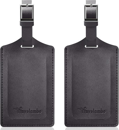 Travelambo Luggage Tags for Suitcases Faux Leather Privacy Protection 2 Pack Bag Tags Travel Accessories Essential, Deep Grey