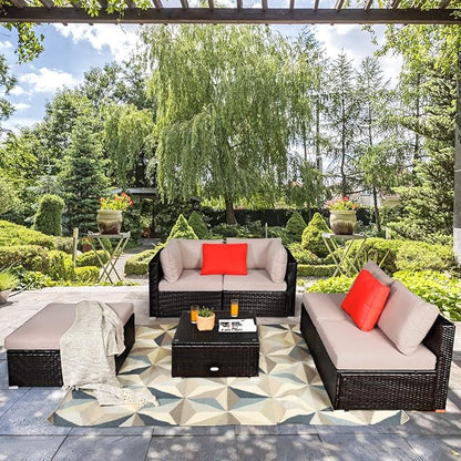 Tangkula 6 Piece Patio Furniture Set, Outdoor Deck Lawn Backyard Durable Steel