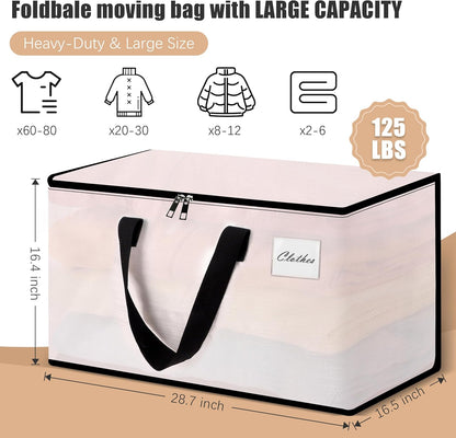 Heavy Duty Moving Bags - Extra Large Packing Bags and Storage Totes, Collapsible and Foldable Option for Moving and Storage, Clear, 125 L - 6 Pack