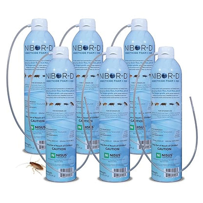 Nibor-D Insecticide Foam with IGR, Ready-to-Use for Fly and Cockroach Control, 360 Degree Application, Includes 17" Hose, (6 Pack, 21 oz Can)
