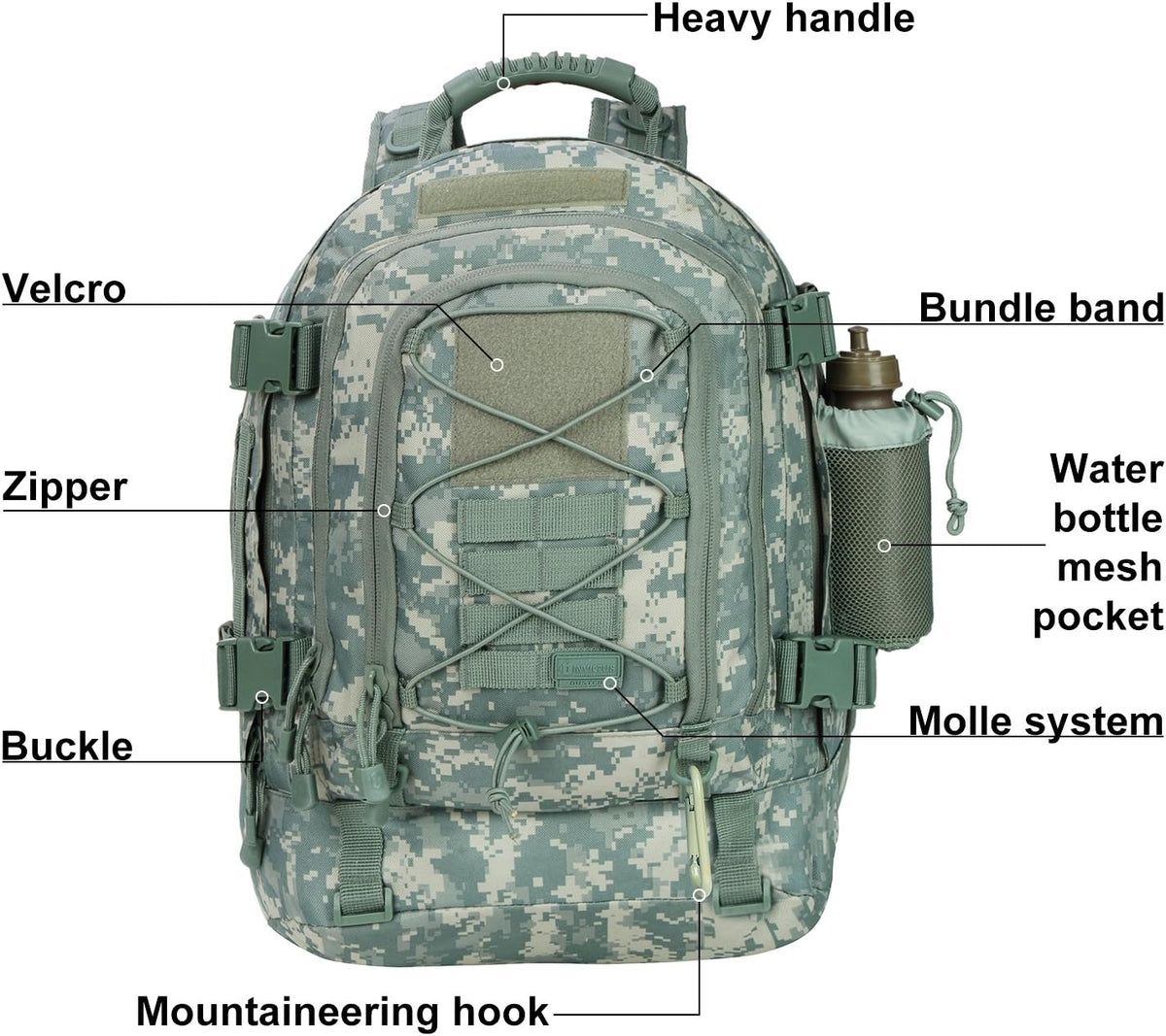 Large Tactical Backpack for Men Military Backpack with DIY System for Travel, Work,Camping,Hunting,Hiking,Sports (Camo A)