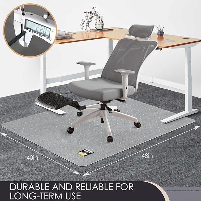 Kuyal Office Chair Mat for Carpet, Set of 2, 40x48 Clear Heavy Duty Computer Chair Mat, Under Desk Protector Carpeted Floors Mat, Easy Chair Movement,Ship Flat