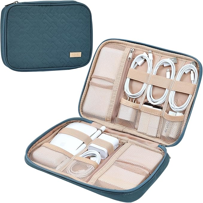 NISHEL Travel Cord Organizer Case, Tech Electronic Bag, Essentials for Charger, Cable, Phone, Hard Drive, USB, SD Card, Lake-Blue