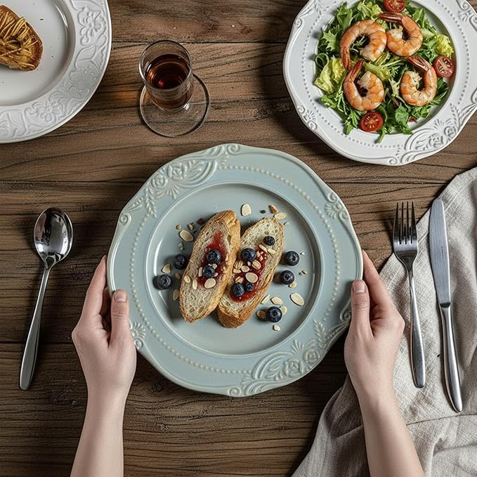 salad plates set of 4, 10.5 inch Reactive Glaze Stoneware Dinner Dish Set
