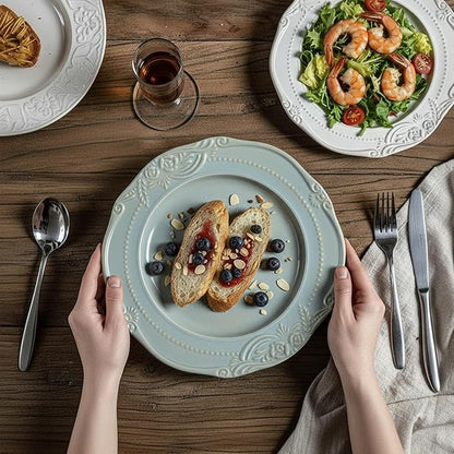 salad plates set of 4, 10.5 inch Reactive Glaze Stoneware Dinner Dish Set
