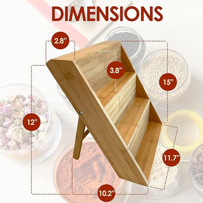 Bamboo Spice Rack and Organizer, 3-tier Seasoning Spice Jar Organizer, Excellent Tiered Wooden Spice Racks Free Standing for Cabinet Drawers and Countertop [Spice Jars Not Included]