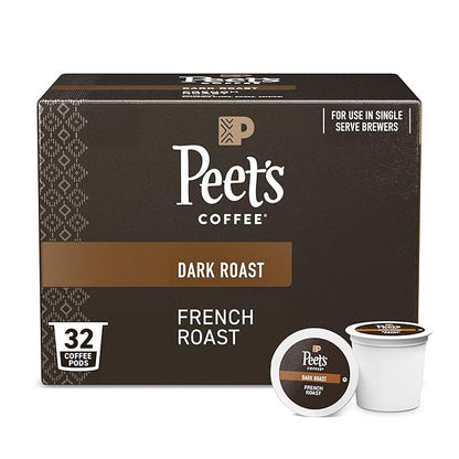 Peet's Coffee, Dark Roast Single Serve Coffee Pods - French Roast 32 Count (1 Box of 32 Pods)