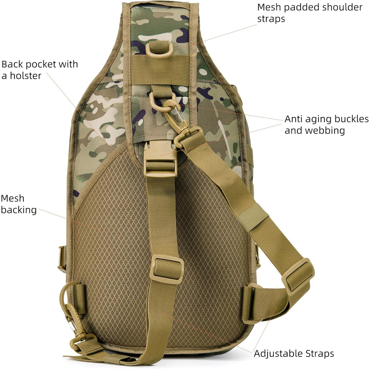 15L Tactical Crossbody Sling Bag | Everyday One Shoulder Backpack Fit 12 Inch Laptop, Molle, Daily Use, Travel, Hiking (Camo)