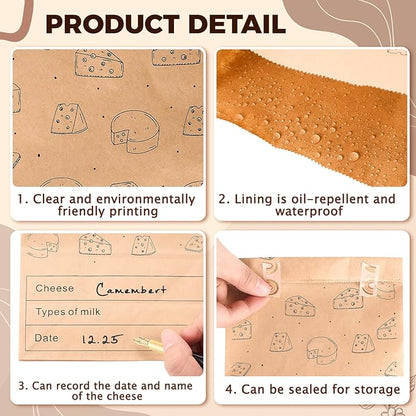 15 Count Cheese Storage Bags for Refrigerator 10.6 x 6 Inches Cheese Paper Bags, Sandwiches, Wrapping