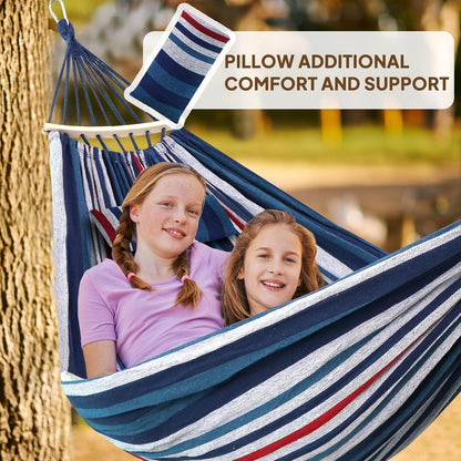 Chihee Cotton Hammock Large Soft Breathable Camping Hammock Holds Up to 660lbs Portable Tree Hammock with Detachable Spreader Bar Pillow 2 Strong Webbings 2 Carabiners Patio Garden Indoor Outdoor