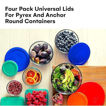 Lids for Pyrex and Anchor Round Glass Containers - 2-Cups, Green-4PK