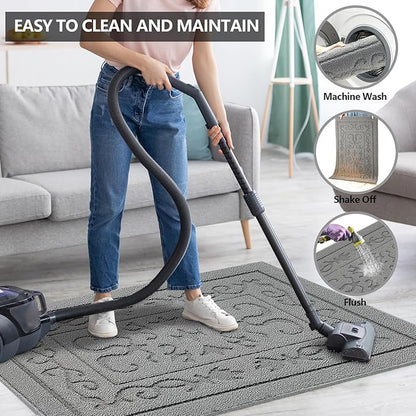 FONEYI Indoor Door Mat 36" x 59", Dirt Trapper Door Mats Non-Slip Entryway Rugs Washable, Absorbent Resist Dirt Welcome Mat, Low Profile Inside Floor Mats for Front Back Door and Entryway, Light Grey