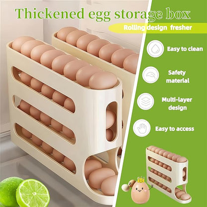 Egg Holder for Fridge, Egg container for refrigerator, Space-Saving Automatic Rolling Eggs Dispenser, 4 Tiers Fridge Egg Rack for Refrigerator Holds up to 30 pcs