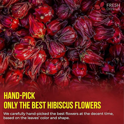 FreshDrinkUS, Premium 140 Hibiscus Flowers Tea Bags, 100% Natural, Handmade & Pure from Hibiscus Flowers. No Sugar/Caffeine/Gluten, Vegan. Tart & Refreshing, Hot or Ice Tea, Great For All Seasons