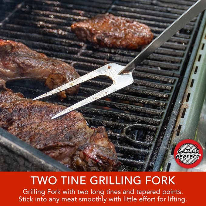 Grill Fork 24-inch Super Long for Grilling Barbecue Griddle and Fire Pit Extra Strong Curved Neck Premium Hardwood Handle Large Stainless Steel Tines for BBQ Outdoor Kitchen and Grilled Food
