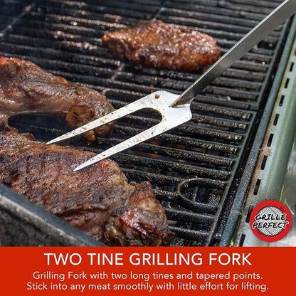 Grill Fork 24-inch Super Long for Grilling Barbecue Griddle and Fire Pit Extra Strong Curved Neck Premium Hardwood Handle Large Stainless Steel Tines for BBQ Outdoor Kitchen and Grilled Food