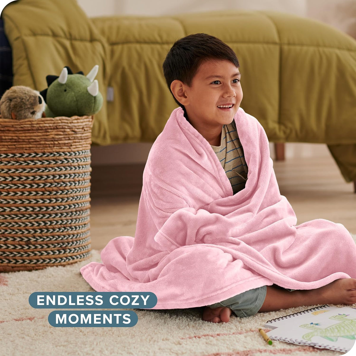 Bare Home Fleece Blanket - Kid Size - Ultra-Soft Lightweight for Bed, Sofa, and Couch - Luxury Microplush - Cozy Warm Blanket (Kid, Light Pink)