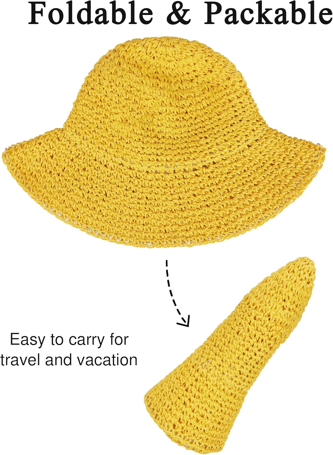 Womens Wide Brim Straw Sun Hat Foldable Floppy Crochet Beach Hat for Summer
