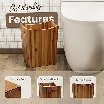 2 Gallon Acacia Wooden Bin, Wastebasket – Small Trash Can, Decorative Bathroom Trash Can, Waste Basket for Bedroom, Office Garbage Can, Wood Bathroom Accessories, Boho Bedroom Decor