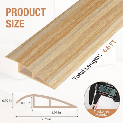 Floor Transition Strip Self Adhesive Vinyl Door Threshold for Doorways Carpet Edging Trim Overlap Edge Reducer for Laminate Floor, Carpet, Tile (Light Yellow Wood Grain, 2/5" to 3/5", 6.6Ft)