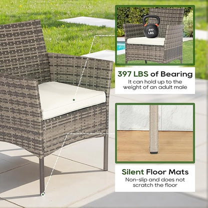 FDW | 3-Piece Patio Furniture Set | Gray & Khaki | Outdoor Wicker Furniture