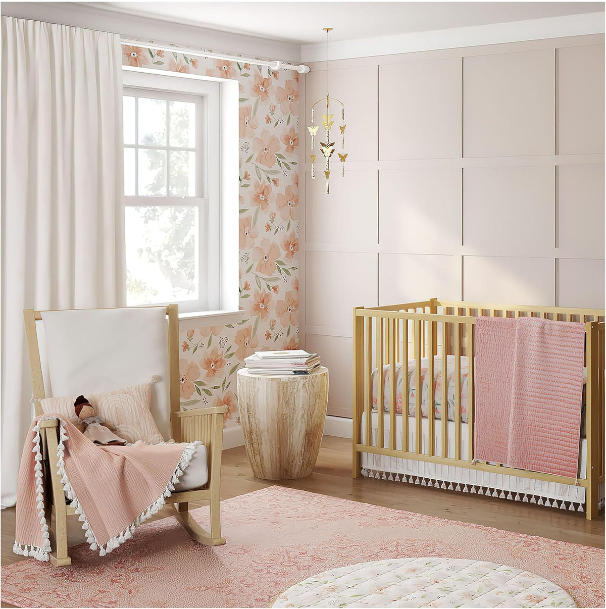 Crane Baby Floral Crib Sheets, 100% Cotton, Breathable Baby Bedding for Standard Mattress, Pink Nursery Decor, Machine Washable Pink Floral Crib, Toddler Sheets