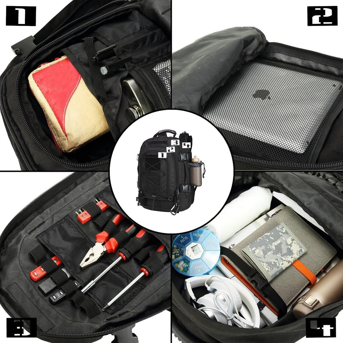 Large Tactical Backpack for Men Military Backpack with DIY System for Travel, Work,Camping,Hunting,Hiking,Sports (BLACK)