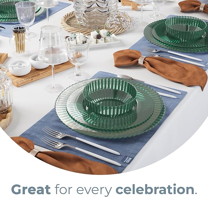 Exquisite 40 Piece Plastic Disposable Plates Set For 20 Guests I 20 X 9 Inch & 20 X 11 Inch Disposable Plastic Plates | Color: Green| Great for Weddings Parties And Formal Occasions
