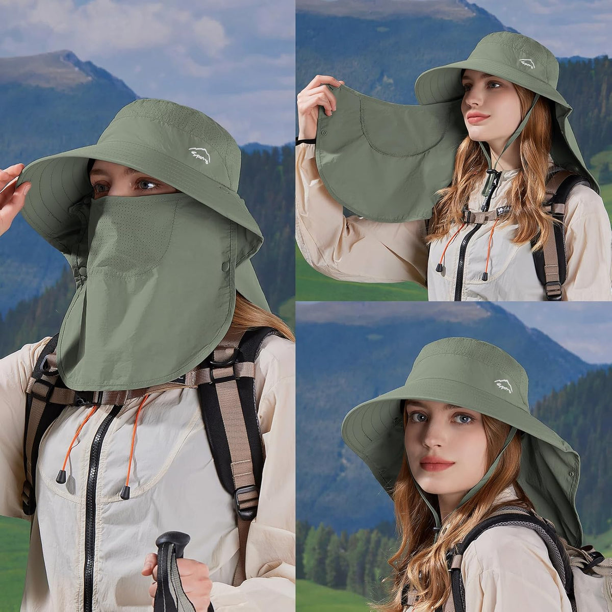 Sun Hat for Men Women with Neck Flap,UPF 50+ UV Protective Hiking Fishing Hats,Wide Brim Sun Hat for Women&Men