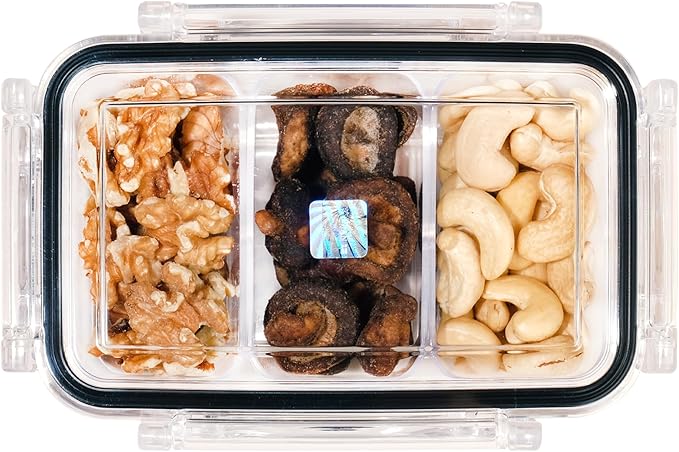 Airtight Food Storage Container with Lid(21.5 oz, 3 Removable Boxes) - Tritan 100% | BPA-Free | Candy and Nuts Organizer| Fruits, Vegetables, Snacks | Travel, Party and Picnic | Meal Prep| Lunch box