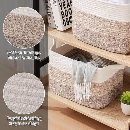 Storage Baskets for Organizing, Woven Baskets for Shelves, Rectangle Decorative Organizer for Storage Clothes, Toy, Books, Towels Nursery Bins 3 Pack (Gradient Yellow)