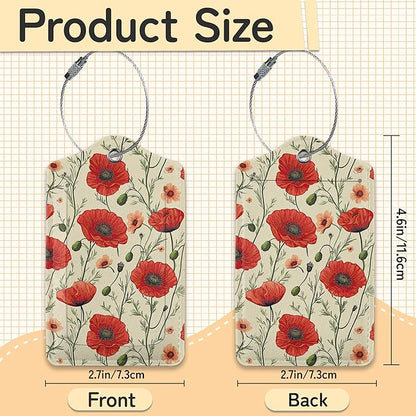 3 PCS Red Poppy Flower Luggage Tags,Suitcase Tags Privacy Cover ID Label with Stainless Steel Loop and Address Card for Travel Bag Suitcase