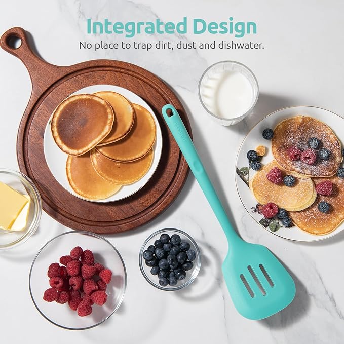 13.6" Slotted Silicone Turner: U-Taste 600ºF Heat Resistant Kitchen Spatula Flipper, Food Grade Flexible Wide Seamless Rubber Cooking Utensil for Egg, Omelette, Burger in Nonstick Cookware (Aqua Sky)