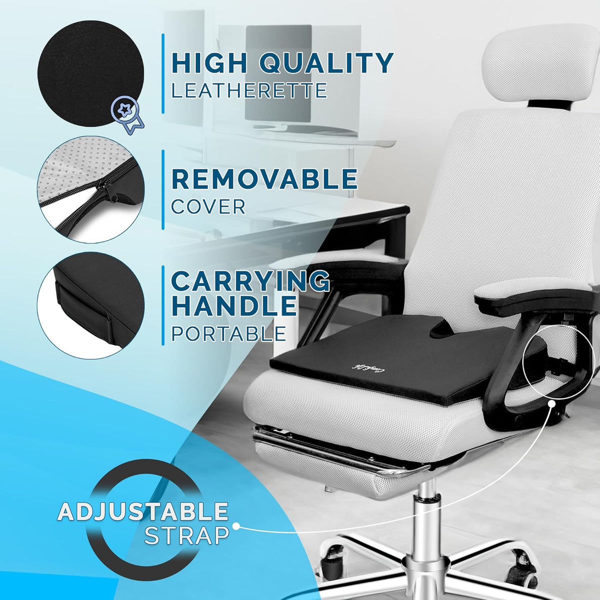 ComfiLife Car Seat Cushion – Premium Wedge Memory Foam Car Cushions for Driving – Seat Cushion for Car – Back & Sciatica Pain Relief for Long Drives – Comfort for Driver, Office, Truck Seat (Beige)
