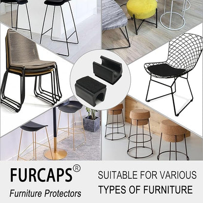 Rectangle U Shaped Chair Leg Tips Cap with Felt Pads,Furniture Feet Protector Slide Smoothly Glides,Protect Hardwood Floor No Scratches No Noise,Fit 12mm(15/32inch) Diameter Tubular Legs (Black 32PCS)