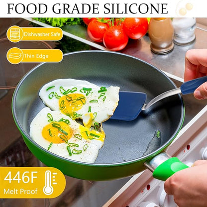 Silicone Cookie Spatula Turner 2 Pack Mini Brownie Spatula Flexible Kitchen Small Silicone Turner for Nonstick Cookware Heat Resistant No Scratch Flipper for Egg Pancake(Blue)