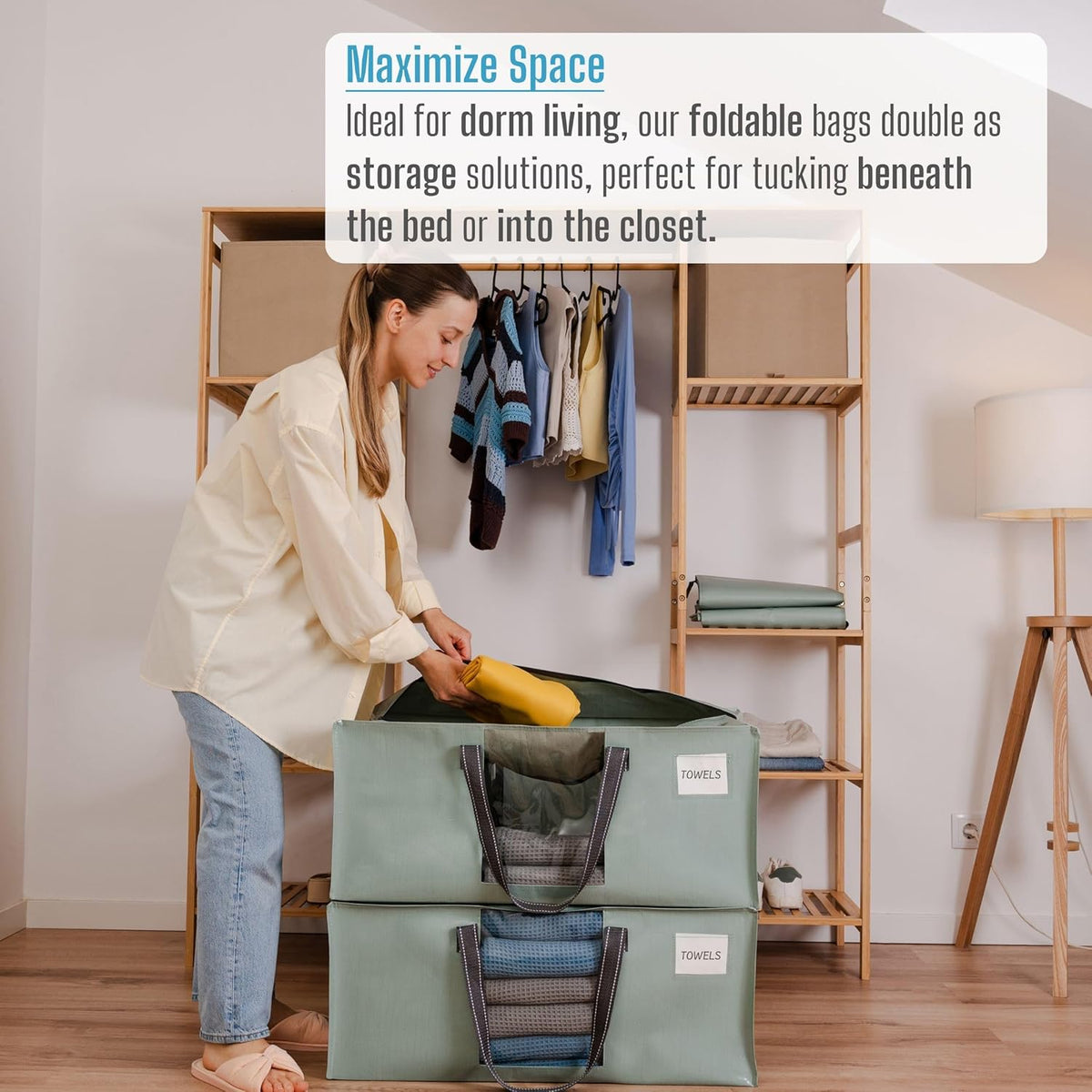 VENO 2 Pack Moving Bags for College, Heavy-Duty Storage Totes, Moving Boxes and Wardrobe Packing Supplies Alternative - Extra Large Durable Laundry Bags for Clothes (Shiny Light Green, 2 Pack)